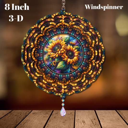 🌈 Twilight Bloom Spinner – 8" 3D Sunflower Windspinner