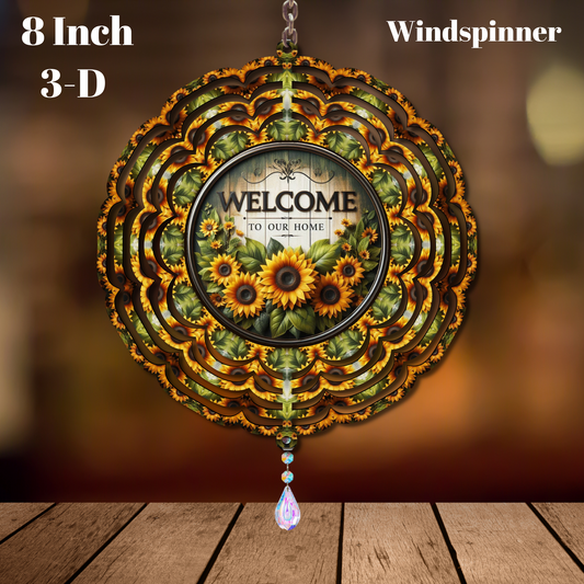 🌻 Sunflower Whirl Welcome Spinner – 8" 3D Metal Decor