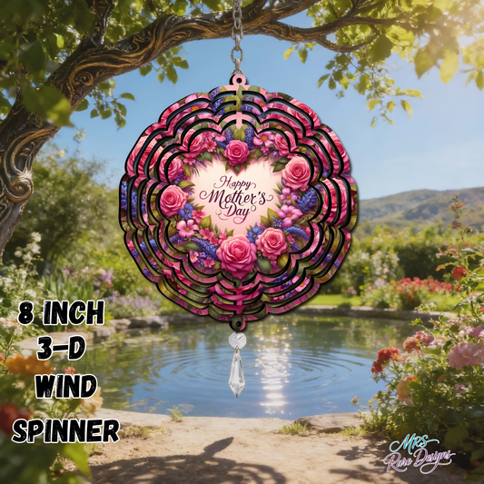 Happy Mother’s Day Floral 3D Wind Spinner – 8 Inch Hanging Garden Decor