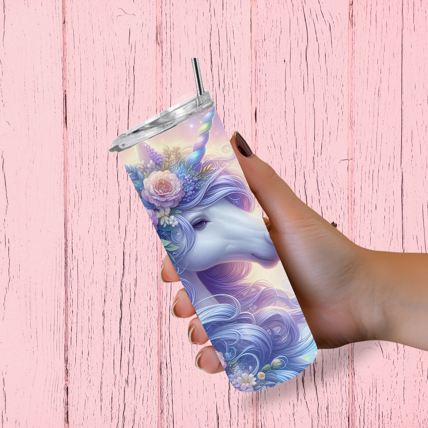 Enchanted Floral Unicorn 20‑Ounce Stainless Steel Tumbler – Pastel Fantasy Insulated Drinkware