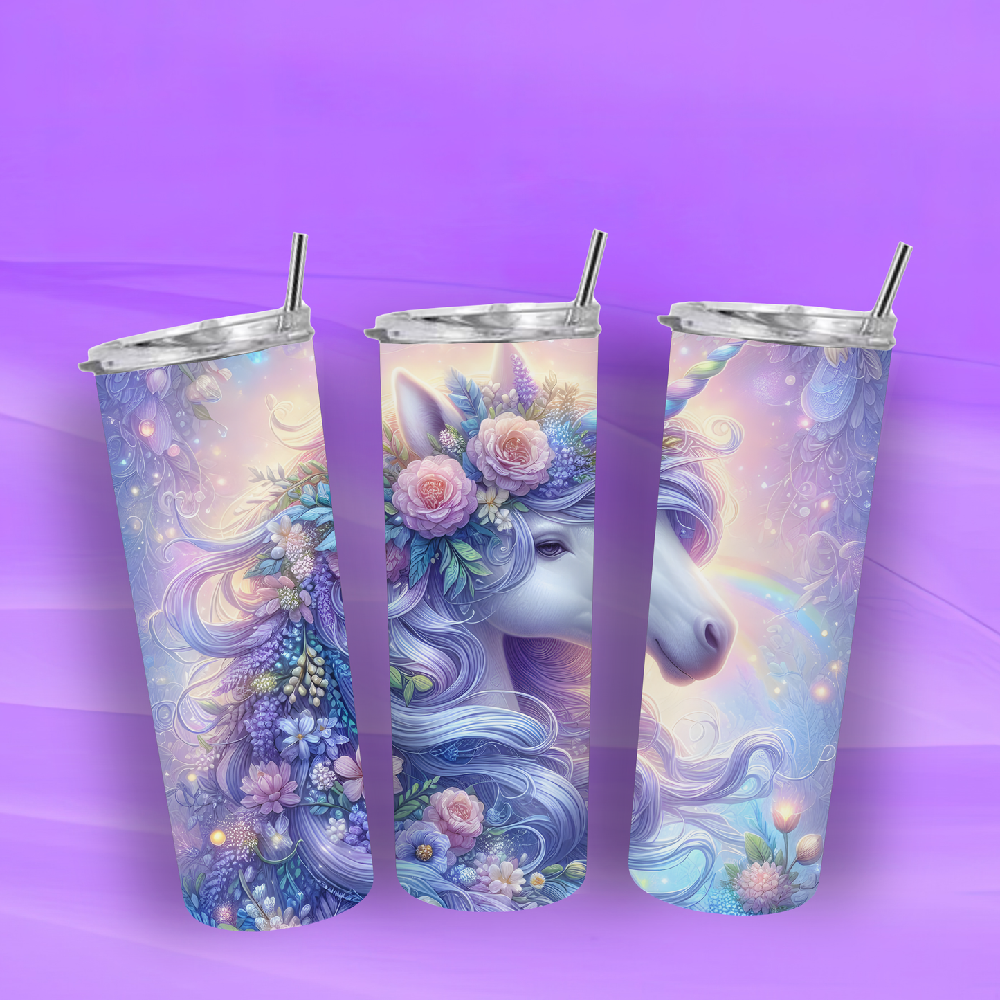 Enchanted Floral Unicorn 20‑Ounce Stainless Steel Tumbler – Pastel Fantasy Insulated Drinkware