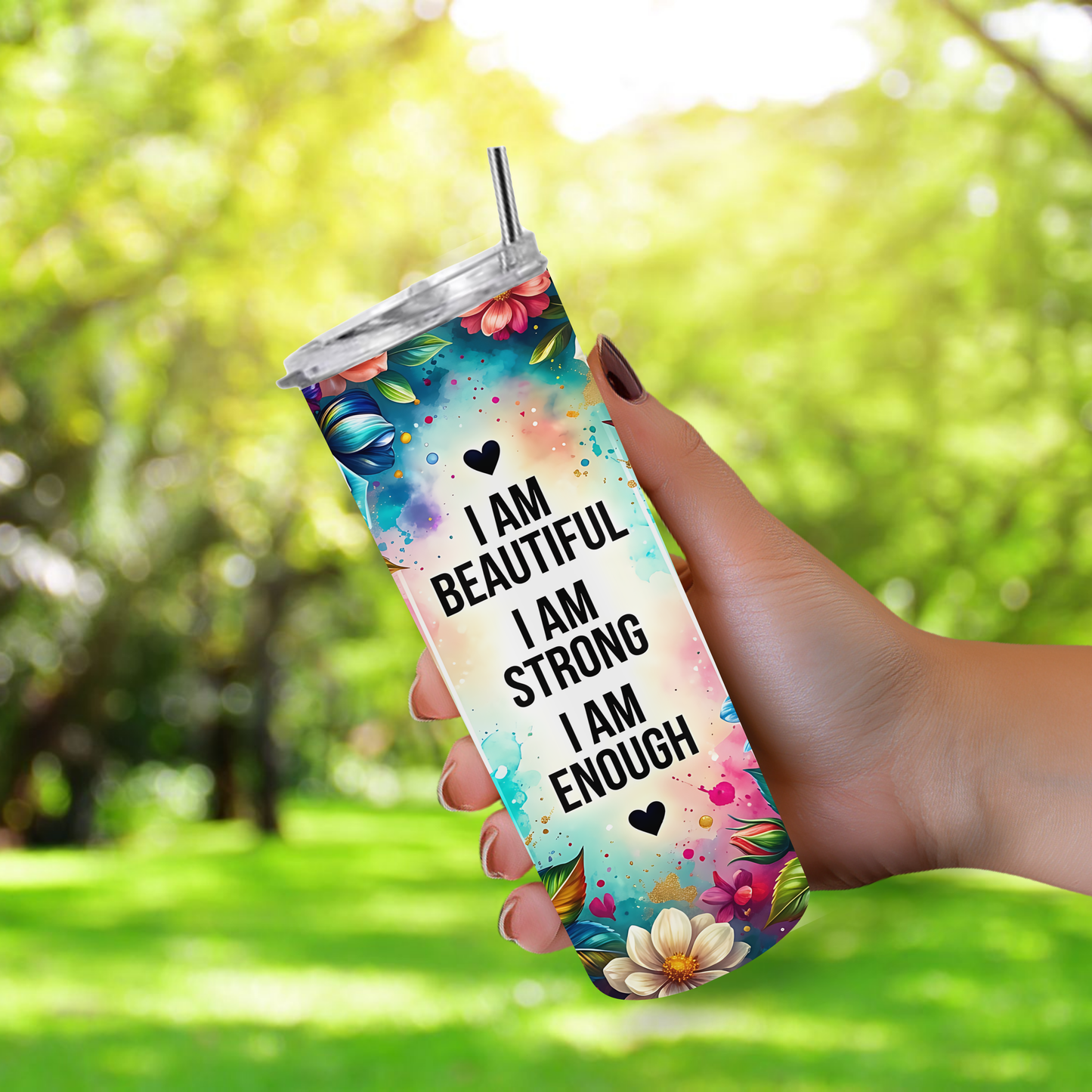 EmpowerBloom Affirmation Floral 20oz Stainless Steel Tumbler