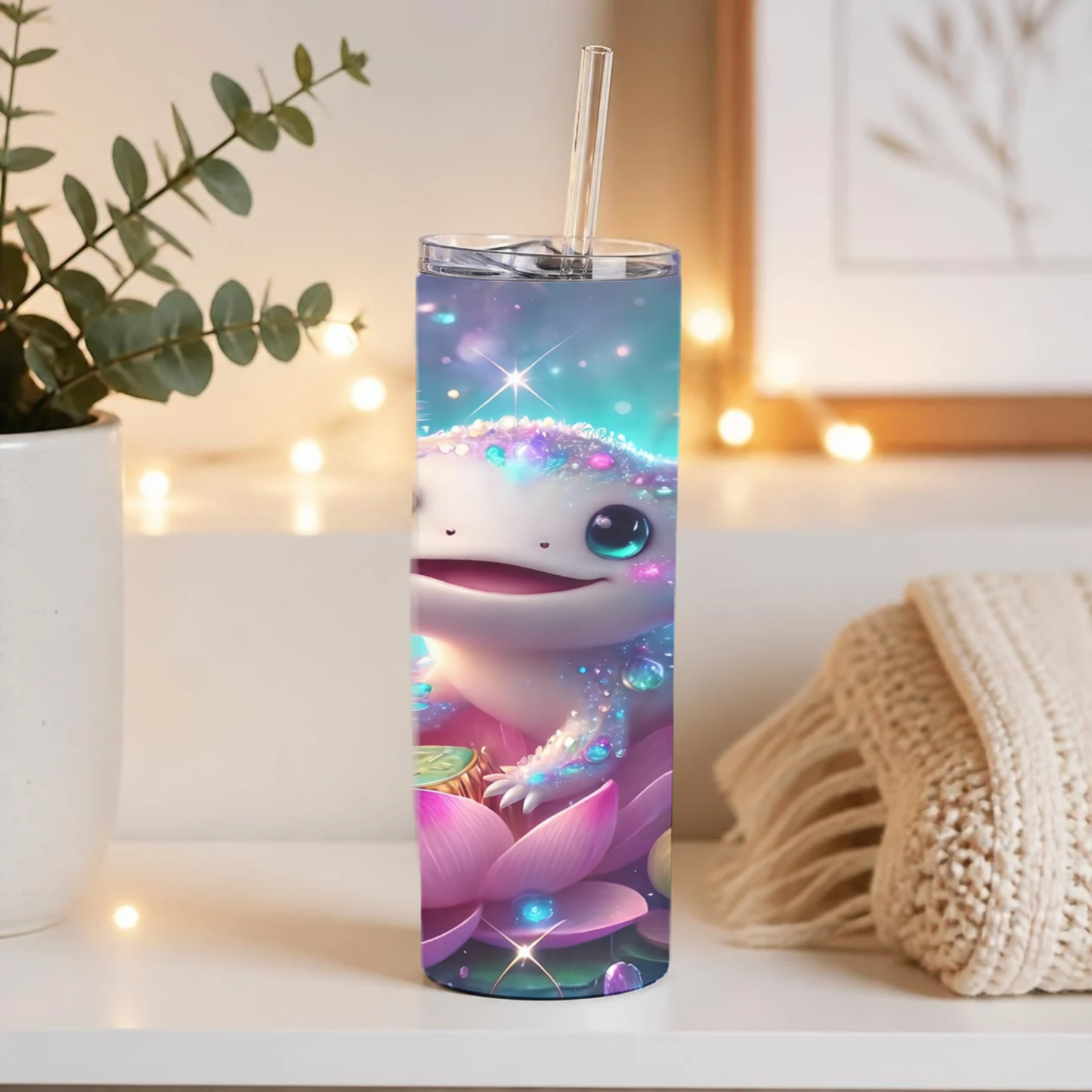 "Dewdrop Axo" 20oz Stainless Steel Sipper – Sparkling Lily Pond Tumbler
