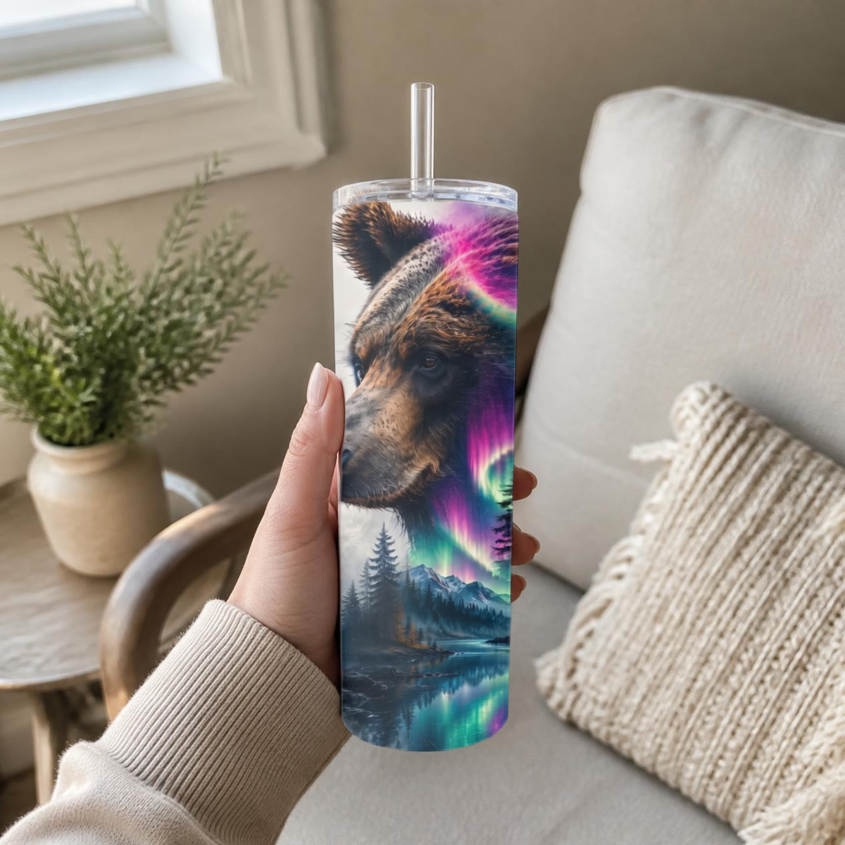Northern Lights Bear 20oz Stainless Steel Tumbler