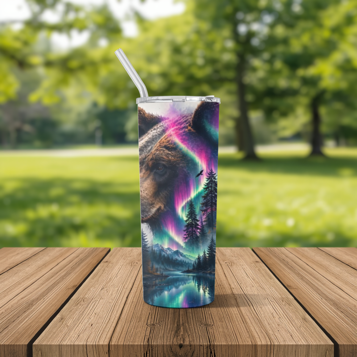 Northern Lights Bear 20oz Stainless Steel Tumbler