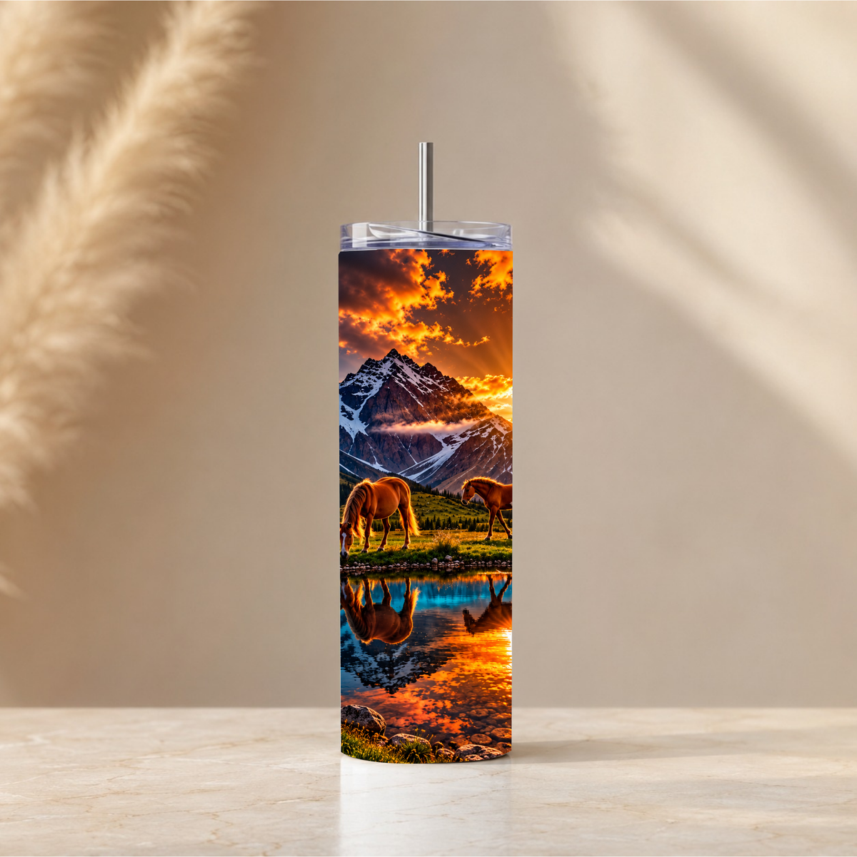 Golden Trails Horse & Mountain Sunset 20 oz Stainless Steel Tumbler