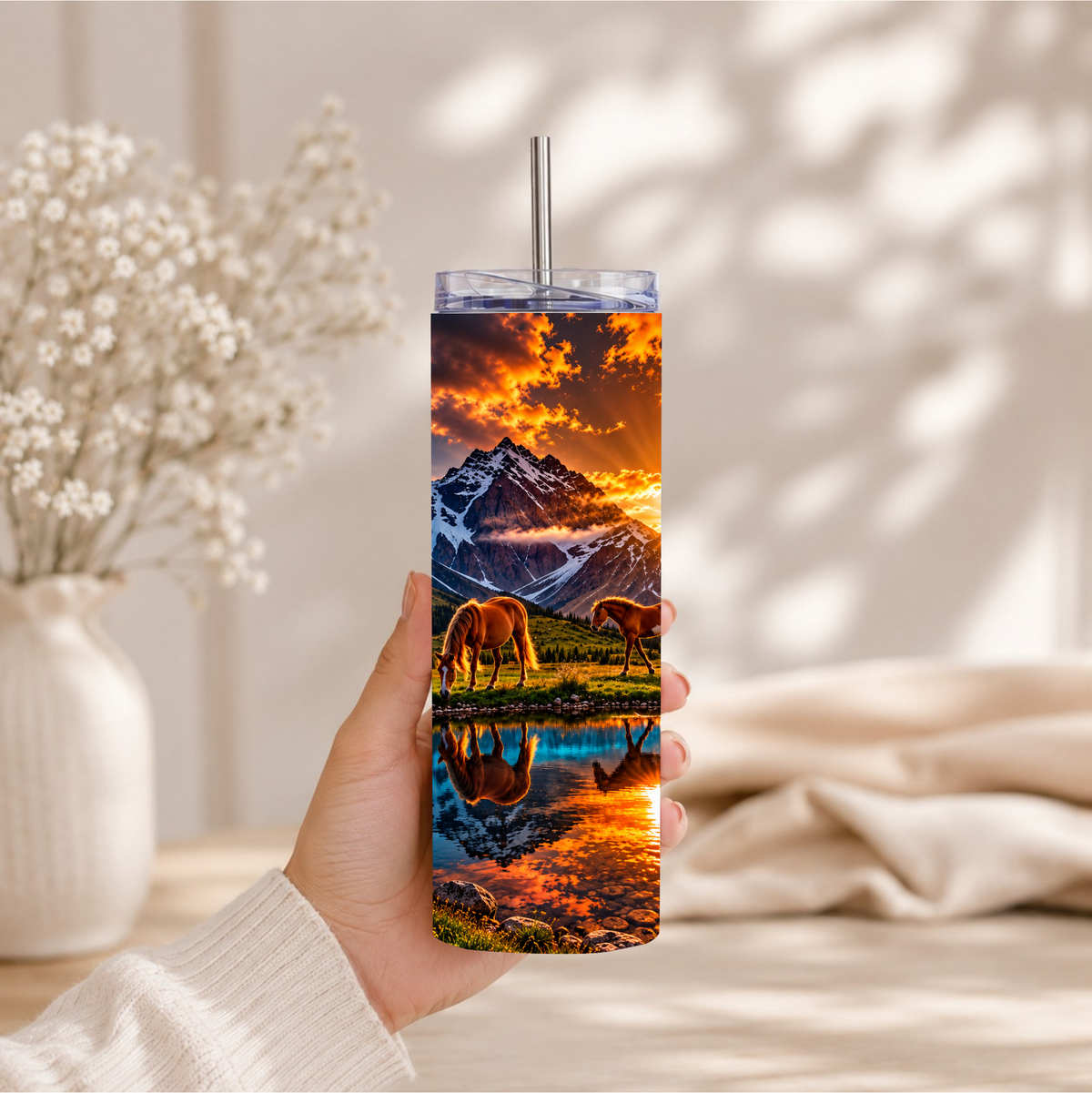 Golden Trails Horse & Mountain Sunset 20 oz Stainless Steel Tumbler