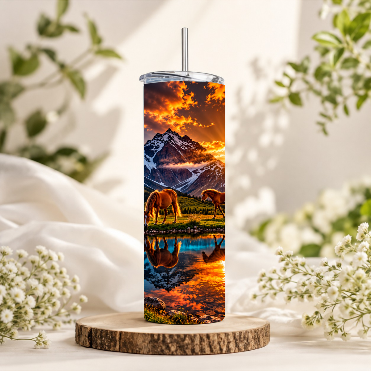 Golden Trails Horse & Mountain Sunset 20 oz Stainless Steel Tumbler