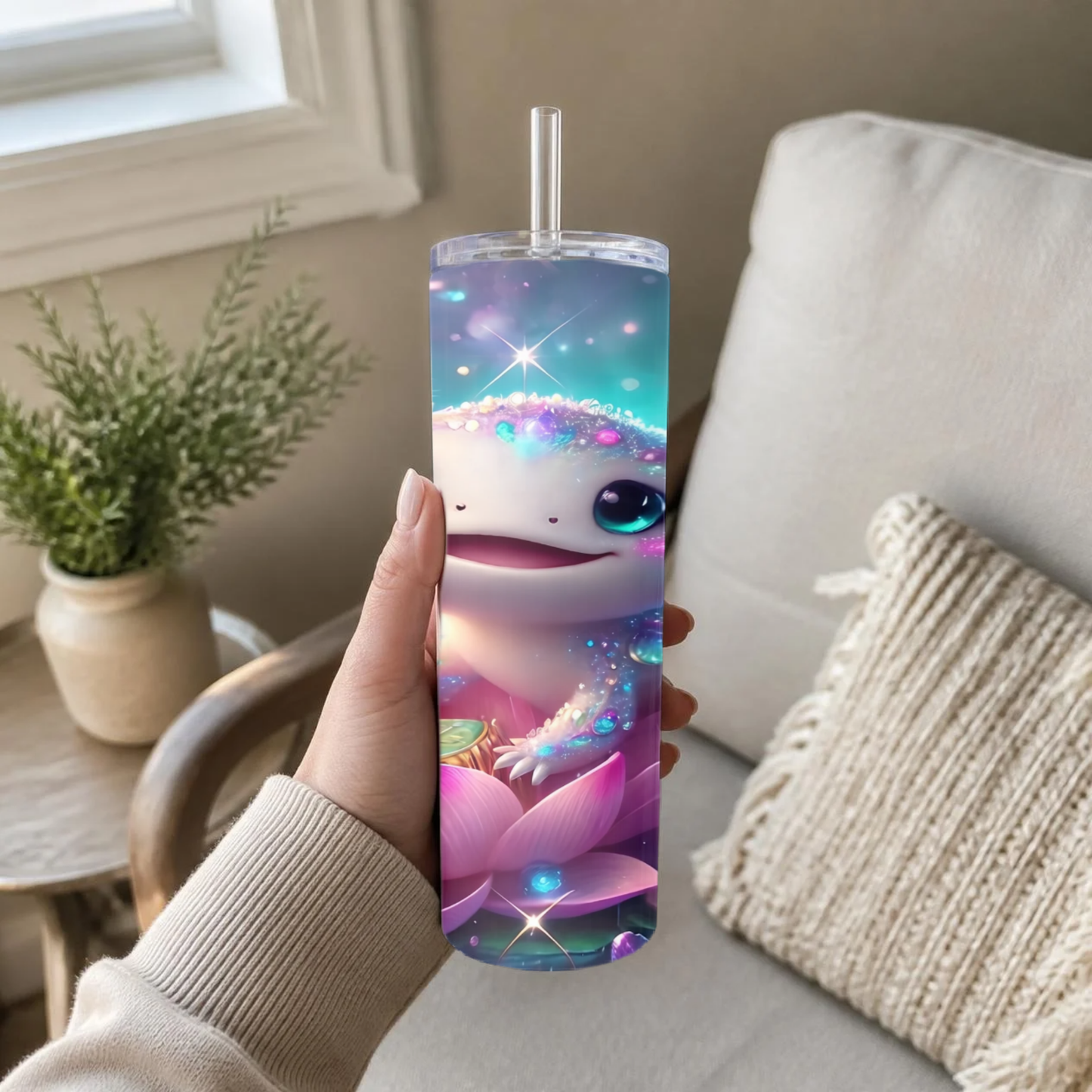 "Dewdrop Axo XL" 30oz Stainless Steel Sipper – Sparkling Lily Pond Tumbler