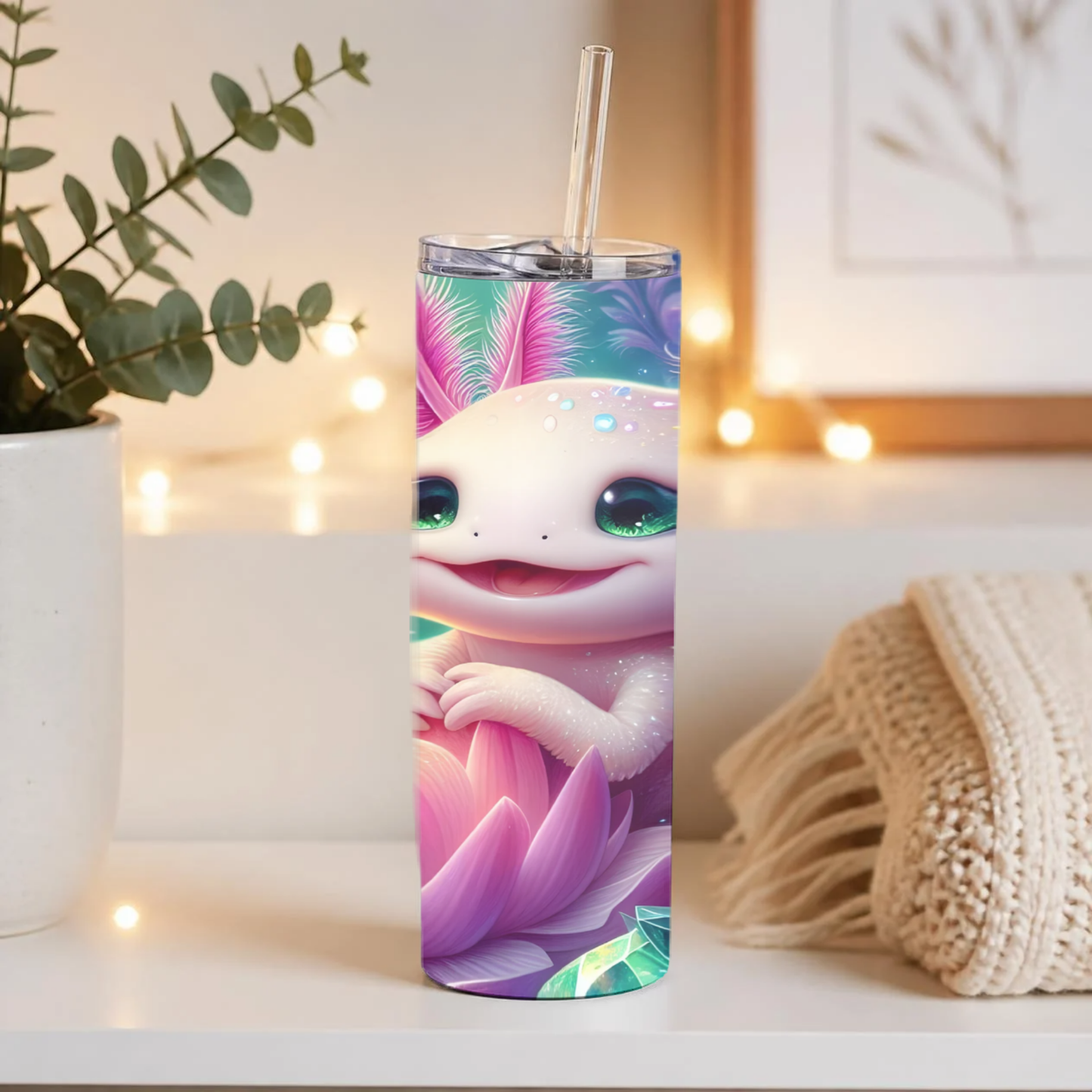 "Zen Axo" 20oz Stainless Steel Sipper – Iridescent Lotus Dream Tumbler