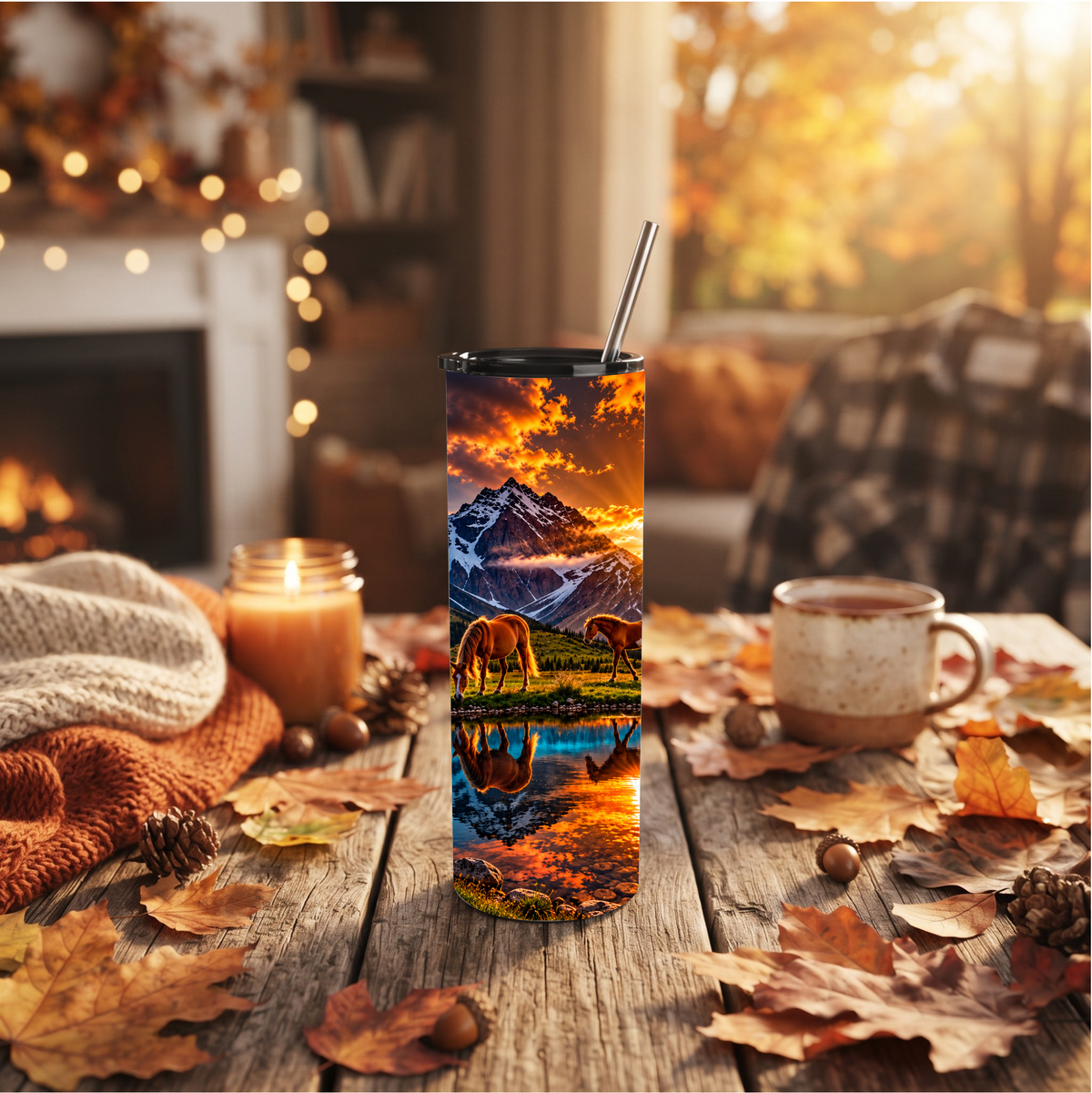 Golden Trails Horse & Mountain Sunset 20 oz Stainless Steel Tumbler
