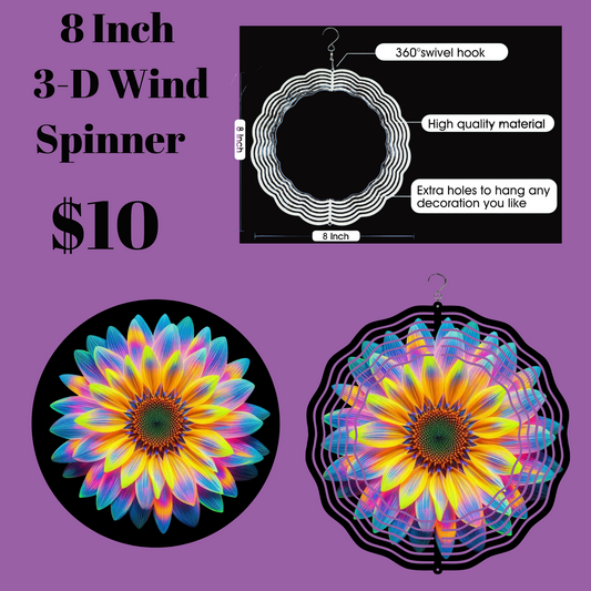 8 Inch 3-D Wind Spinner with Vibrant Floral Design