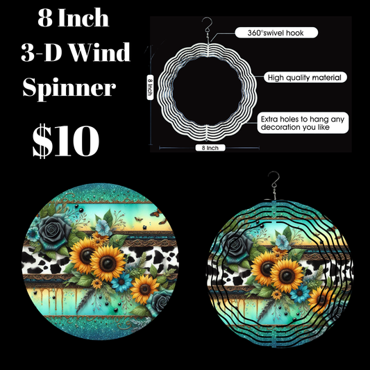 Sunflower and Cow Print 3-D Wind Spinner