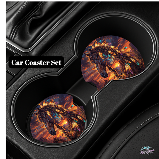 Sunset Spirit Feather Horse Car Coaster Set