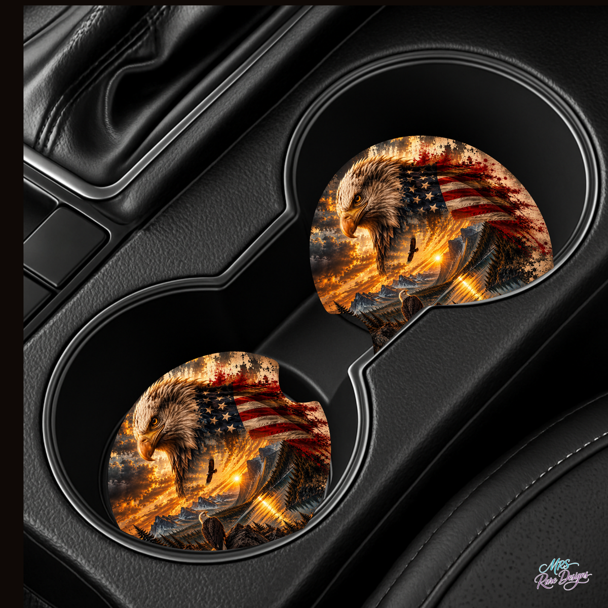 Golden Freedom Eagle Neoprene Car Coasters – Set of 2