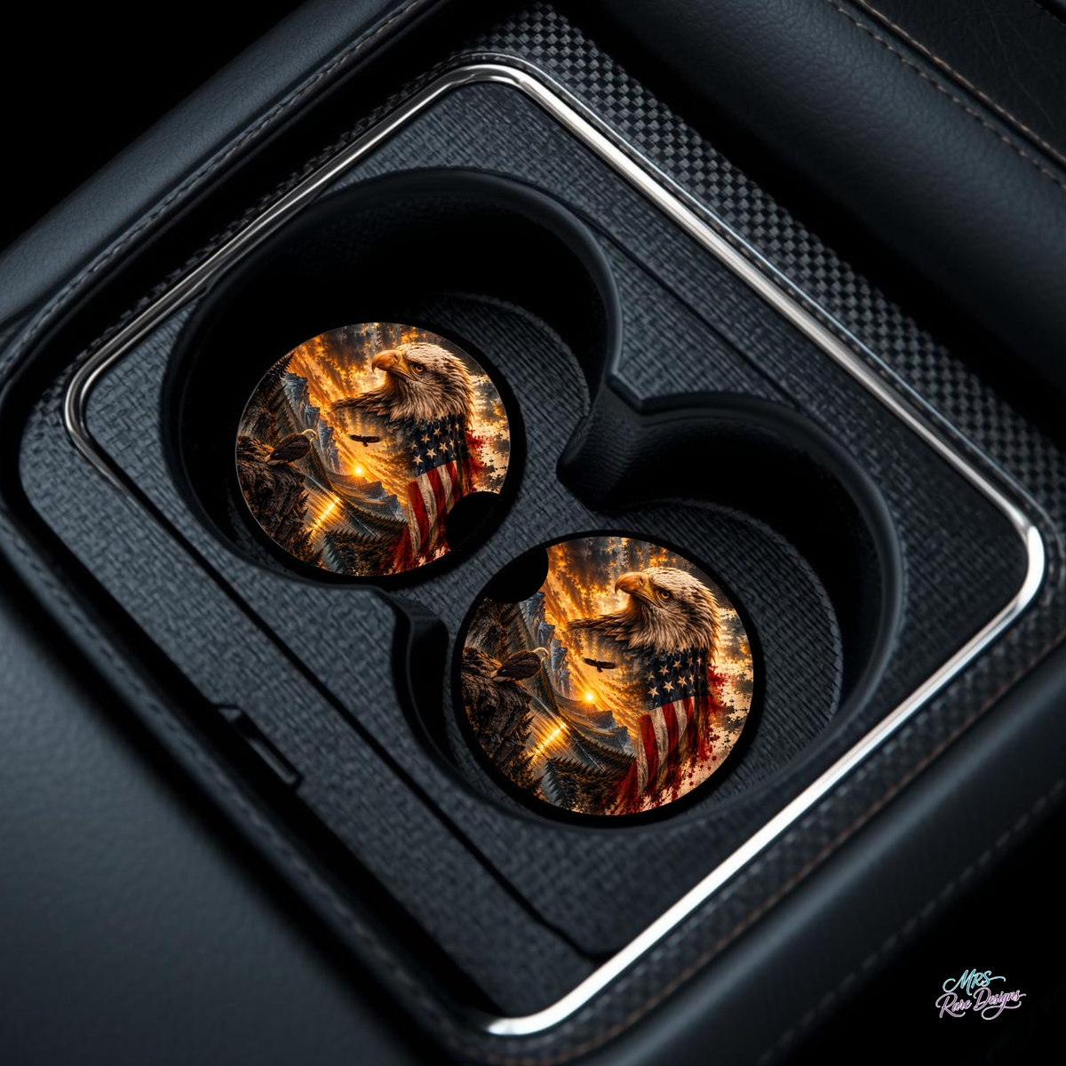 Golden Freedom Eagle Neoprene Car Coasters – Set of 2