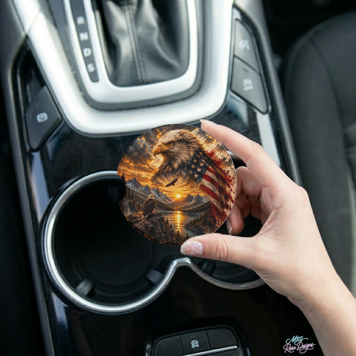 Golden Freedom Eagle Neoprene Car Coasters – Set of 2