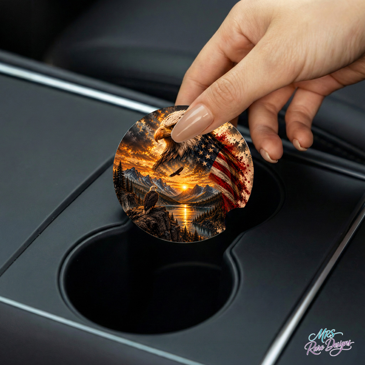 Golden Freedom Eagle Neoprene Car Coasters – Set of 2