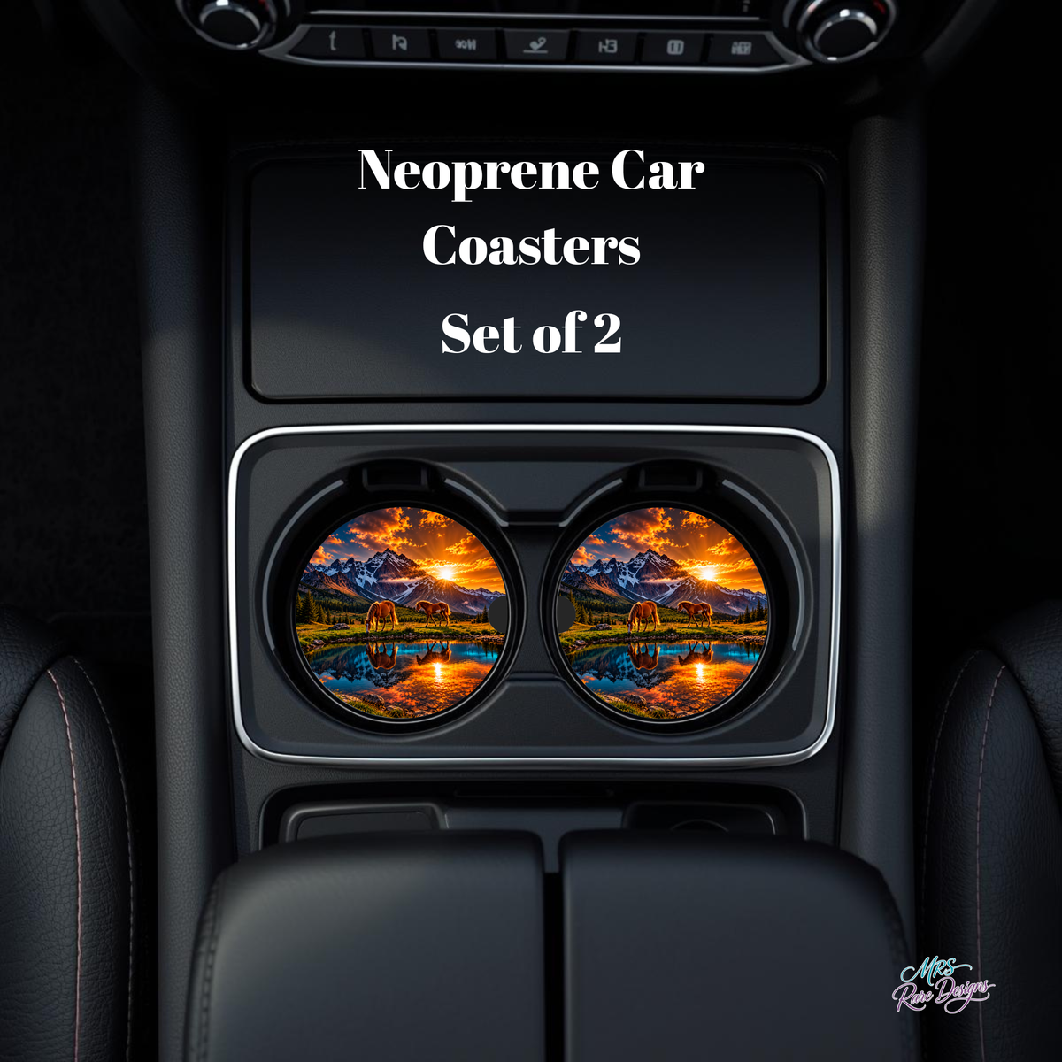 Golden Trails Horse & Mountain Neoprene Car Coasters – Set of 2
