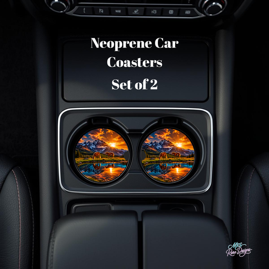 Golden Trails Horse & Mountain Neoprene Car Coasters – Set of 2