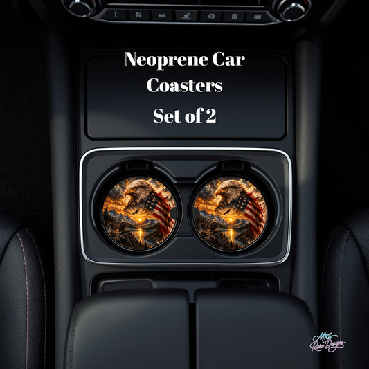 Golden Freedom Eagle Neoprene Car Coasters – Set of 2