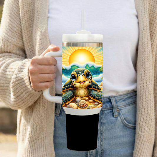Sunflower Sea Turtle Ocean Sunset 40oz Stainless Steel Insulated Tumbler with Handle