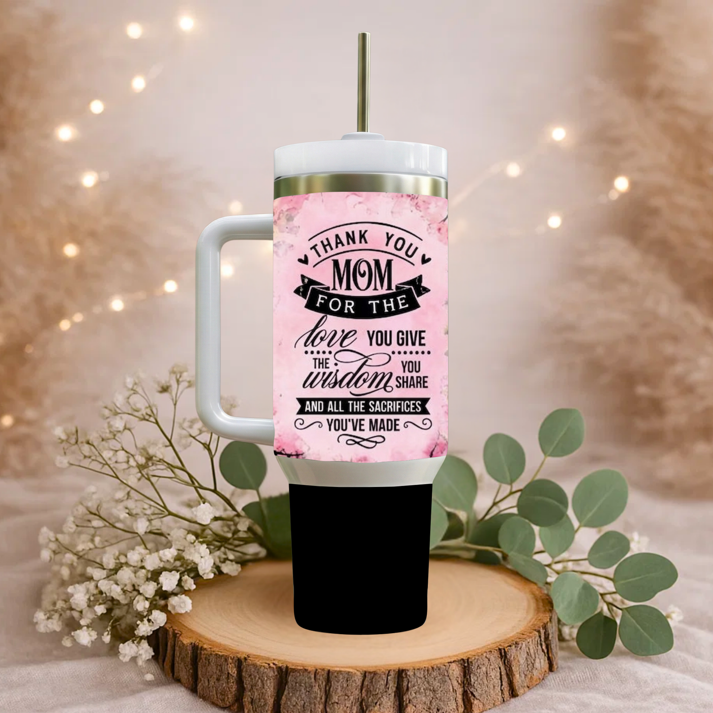“Wild Love Mom 40oz Insulated Tumbler with Handle – Leopard Watercolor Edition”