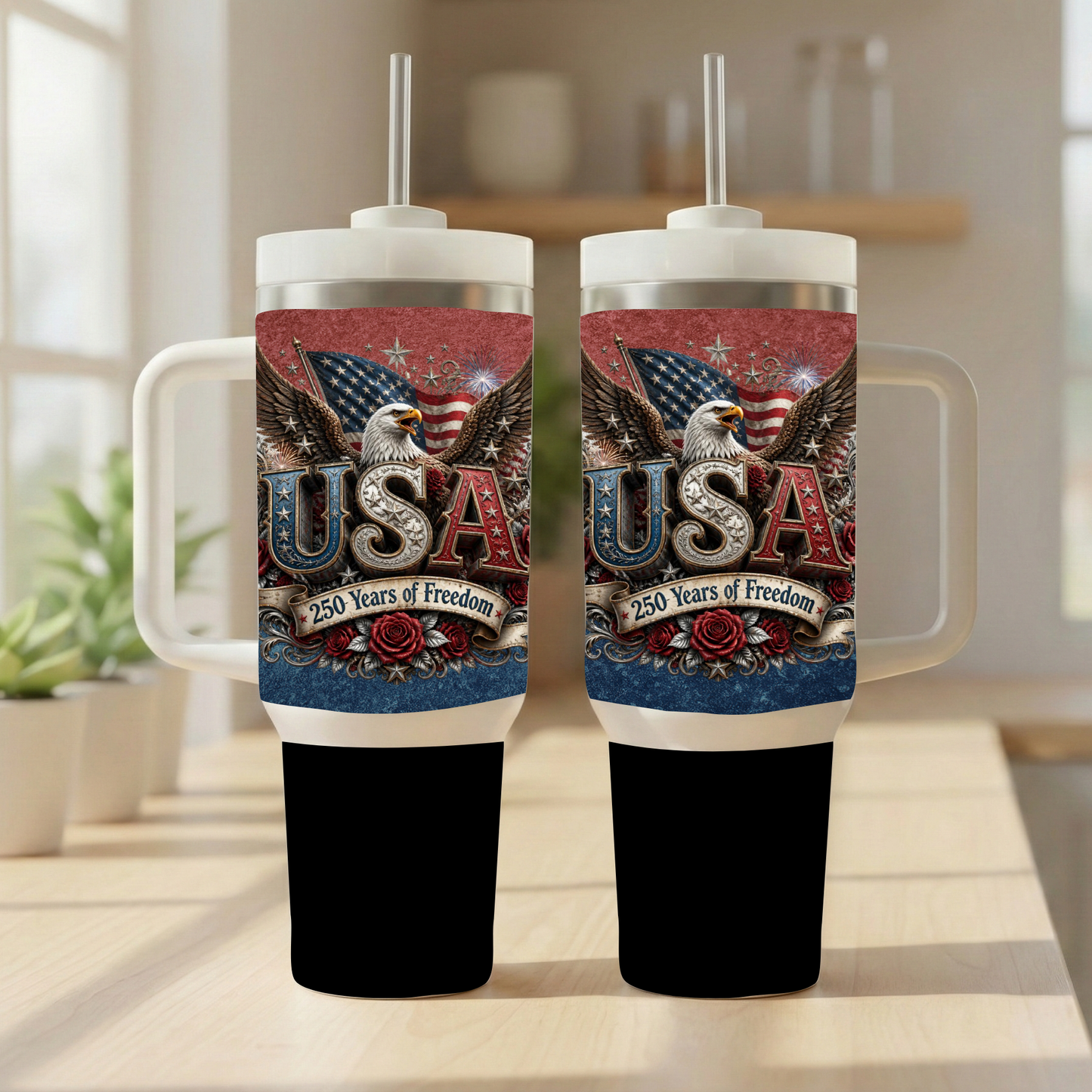 Land of the Free, Home of the Hydrated USA 250 Years of Freedom 40 oz Handle Tumbler