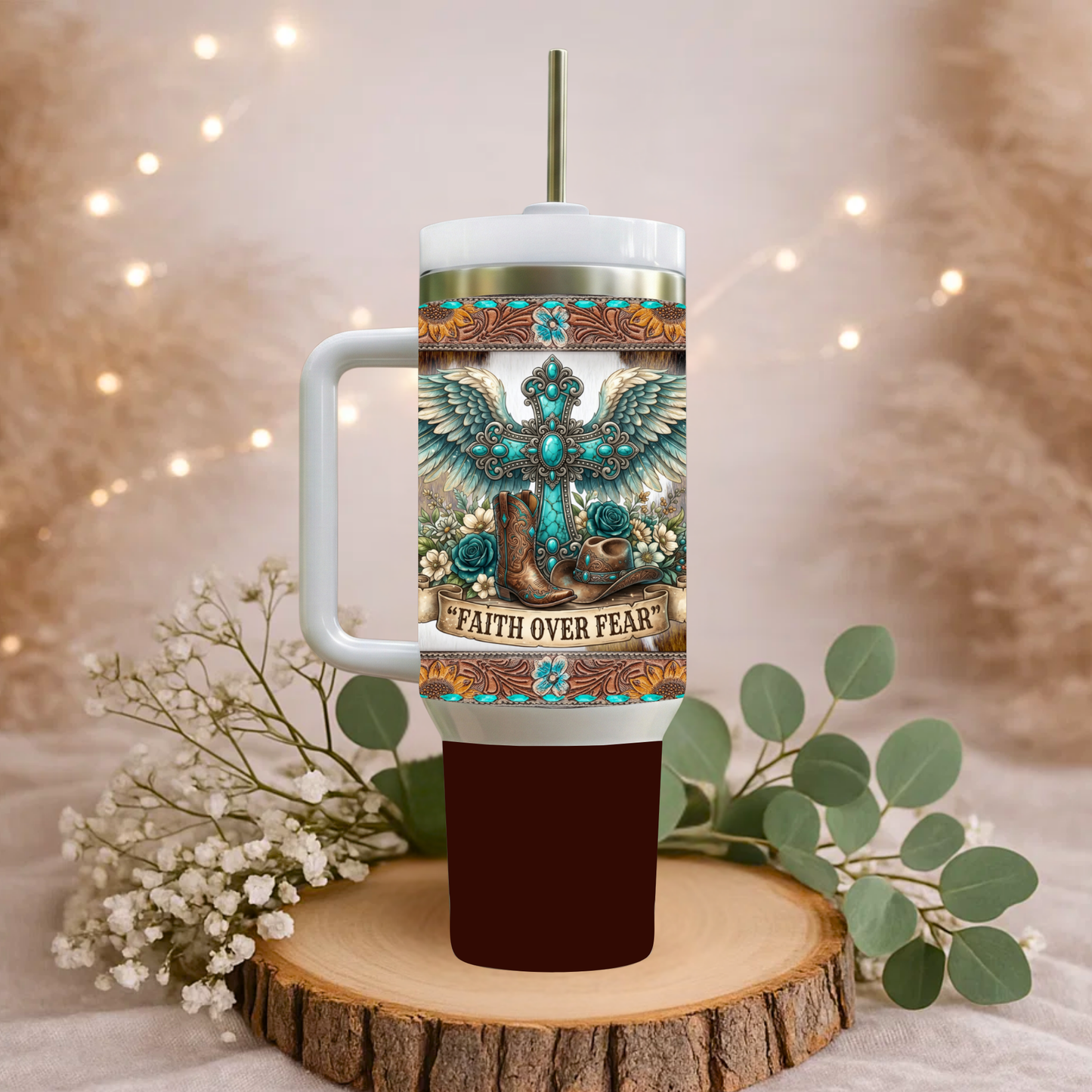 Faith Over Fear Western Tumbler – 40 oz Double-Wall Insulated Stainless Steel