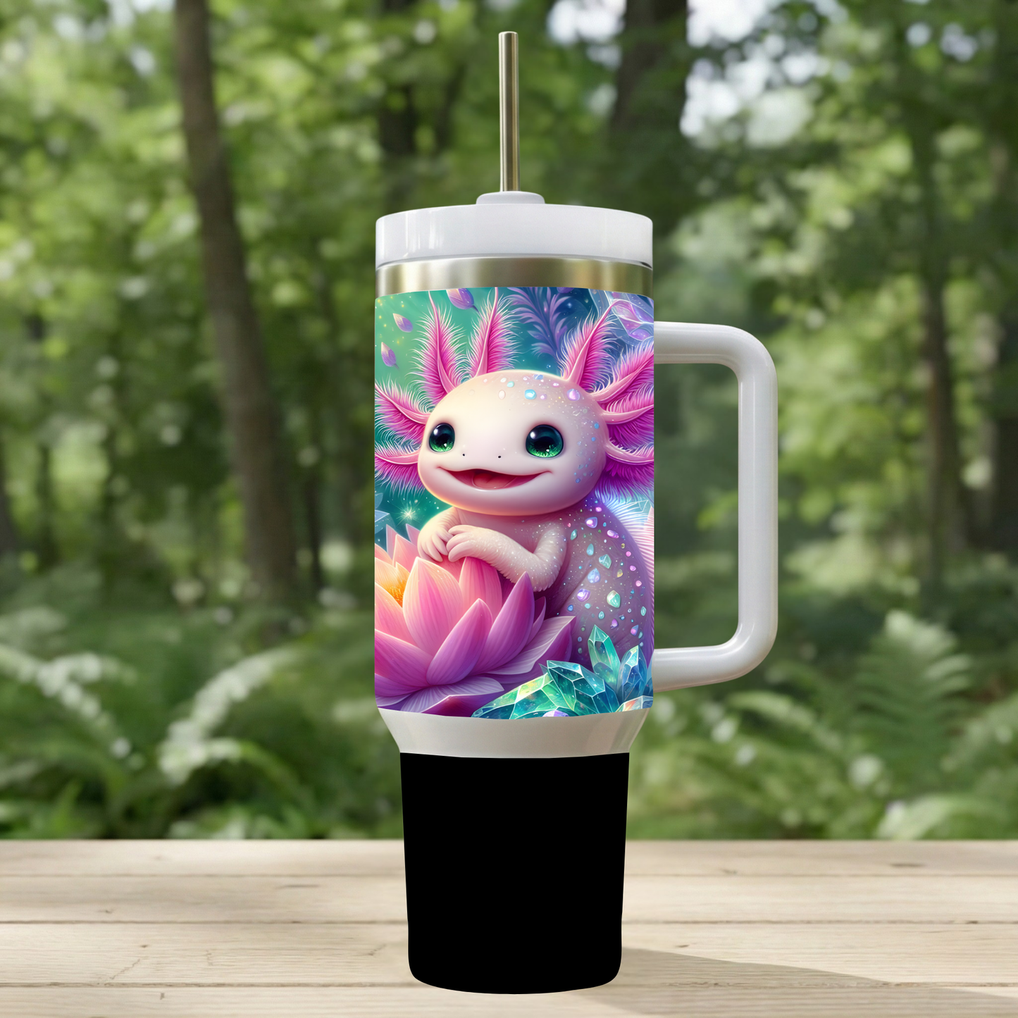 "Zen Axo Adventure" 30oz Handle Tumbler with Straw – Crystal Lotus Dream