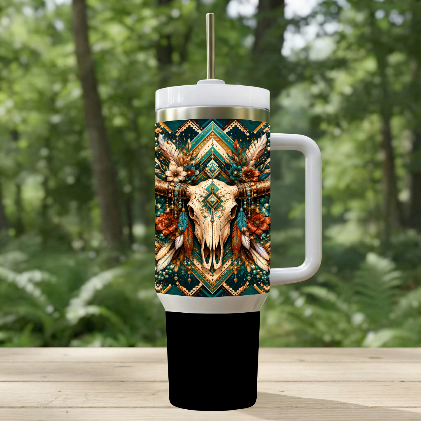"Sacred Bloom" 40oz Boho Skull Handle Tumbler ✨