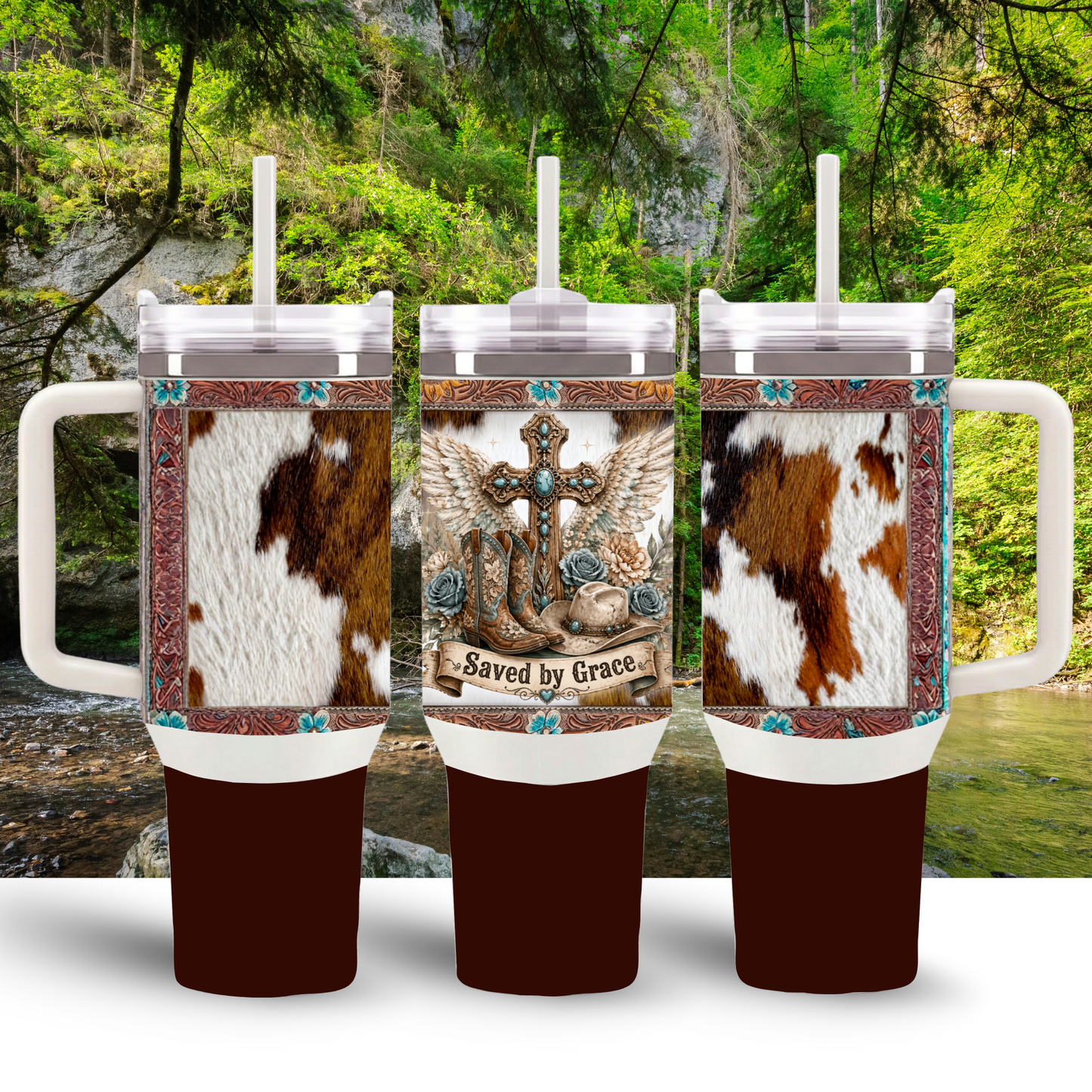 Saved by Grace Western Tumbler – 30 oz Double-Wall Insulated Stainless Steel