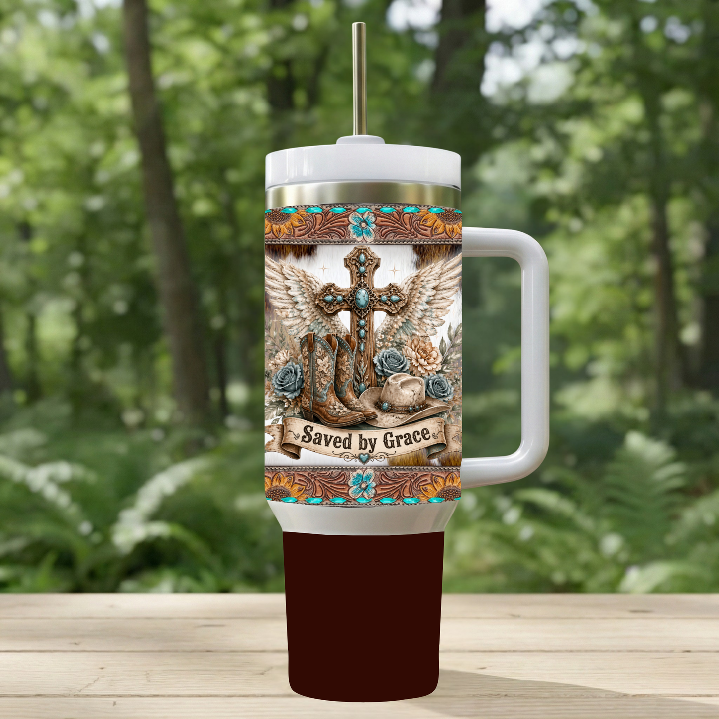 Saved by Grace Western Tumbler – 30 oz Double-Wall Insulated Stainless Steel