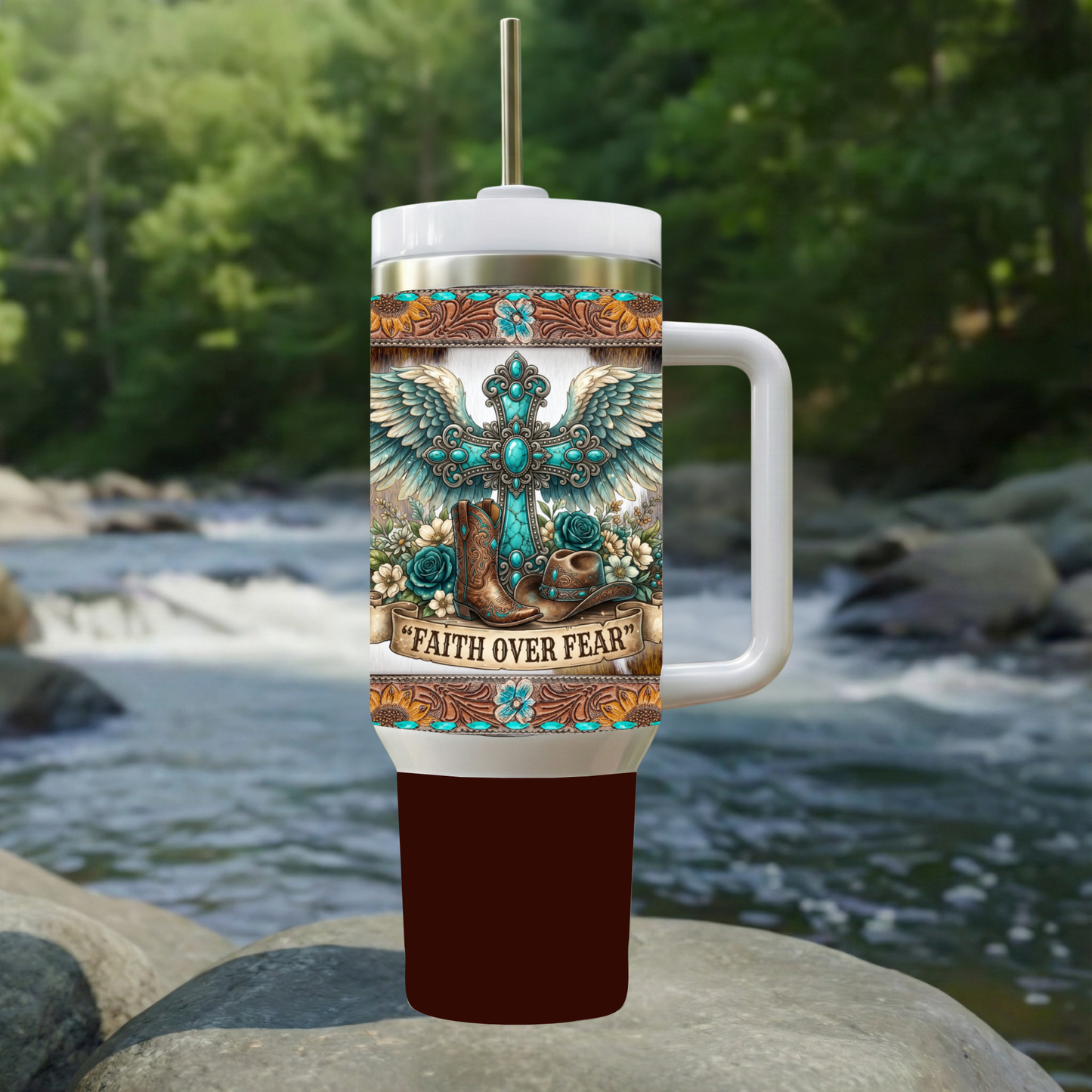 Faith Over Fear Western Tumbler – 40 oz Double-Wall Insulated Stainless Steel