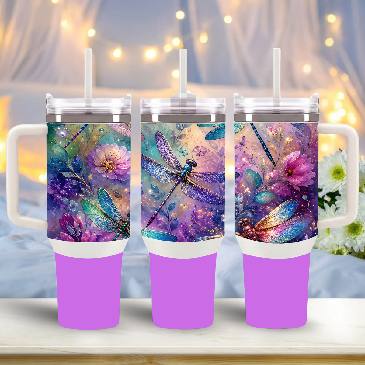"Dragonfly Dreams" 30oz Insulated Tumbler with Handle & Straw