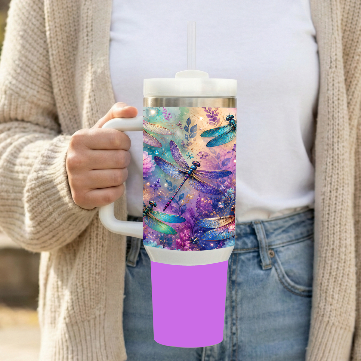 "Dragonfly Dreams" 30oz Insulated Tumbler with Handle & Straw