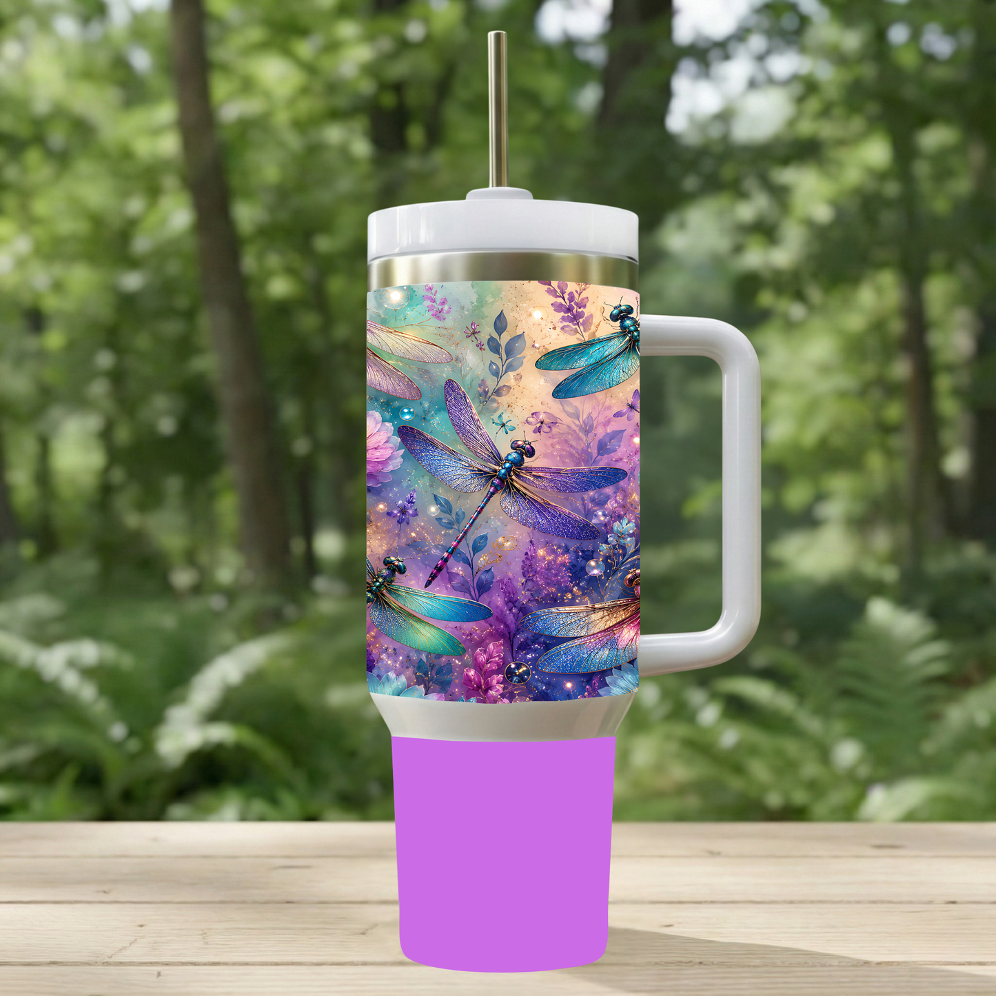 "Dragonfly Dreams" 30oz Insulated Tumbler with Handle & Straw