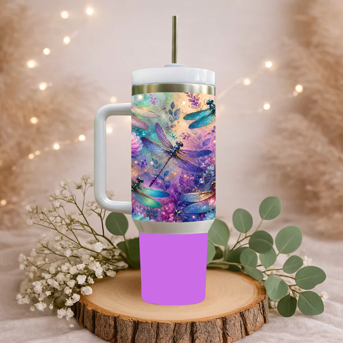 "Dragonfly Dreams" 40oz Insulated Tumbler with Handle & Straw
