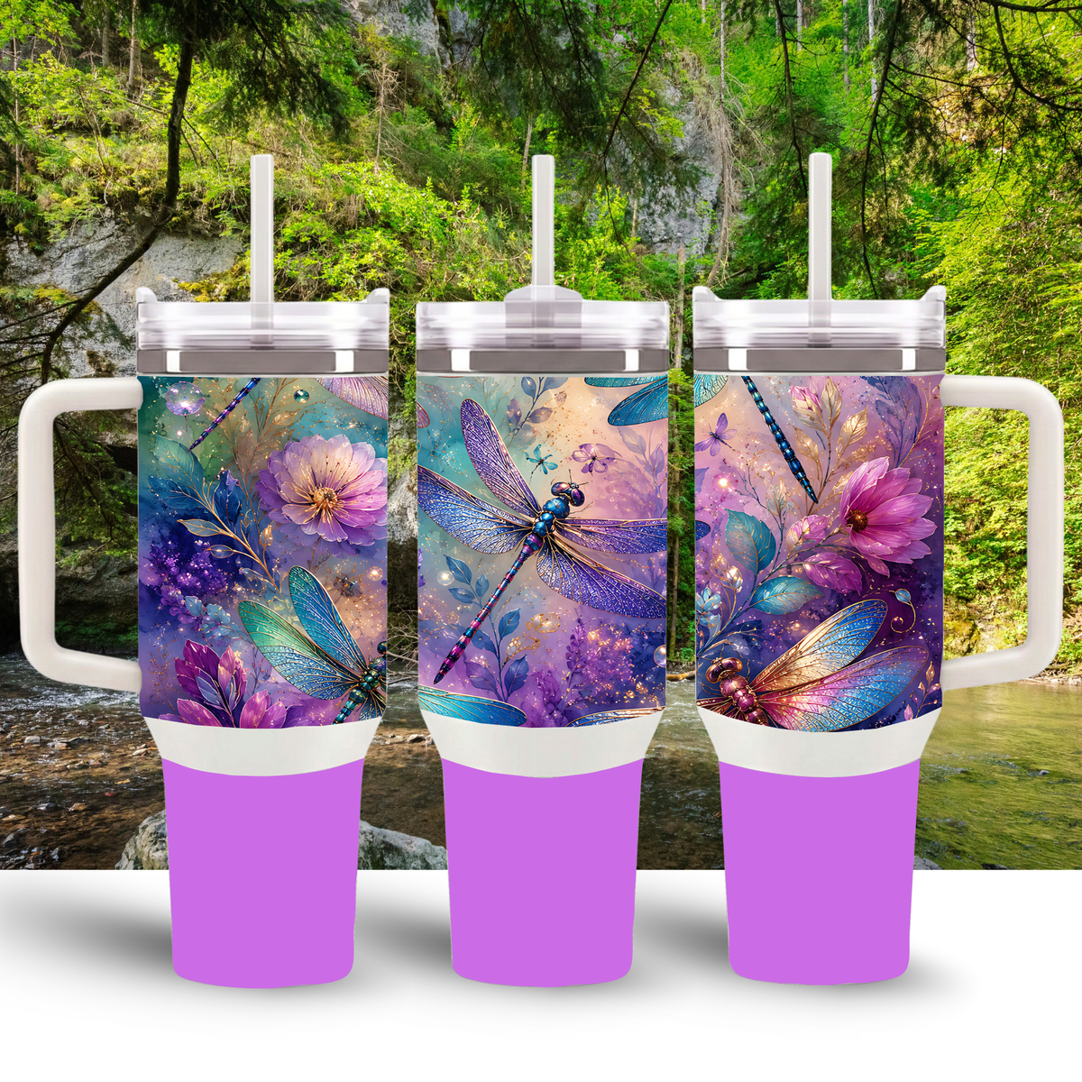 "Dragonfly Dreams" 40oz Insulated Tumbler with Handle & Straw