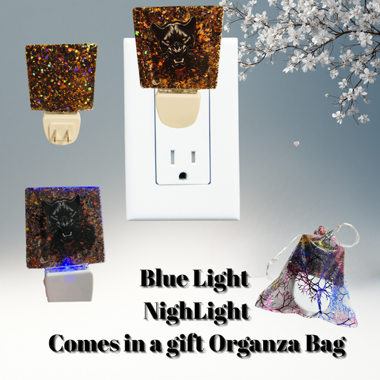 Midnight Panther Gold-Sparkle Blue-Glow Night Light + Gift Organza Bag