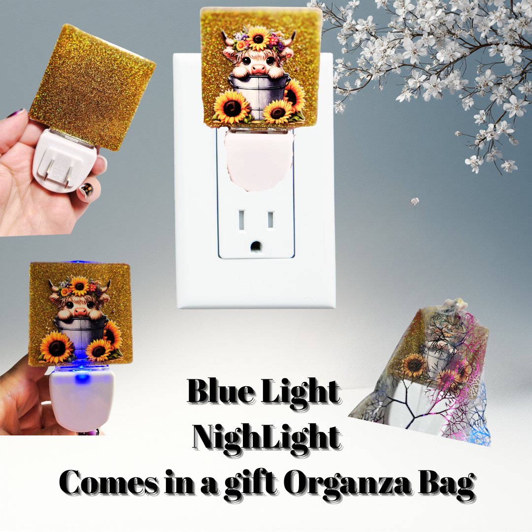 Sunflower Highland Calf Blue-Glow Night Light + Gift Organza Bag