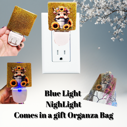 Sunflower Highland Calf Blue-Glow Night Light + Gift Organza Bag