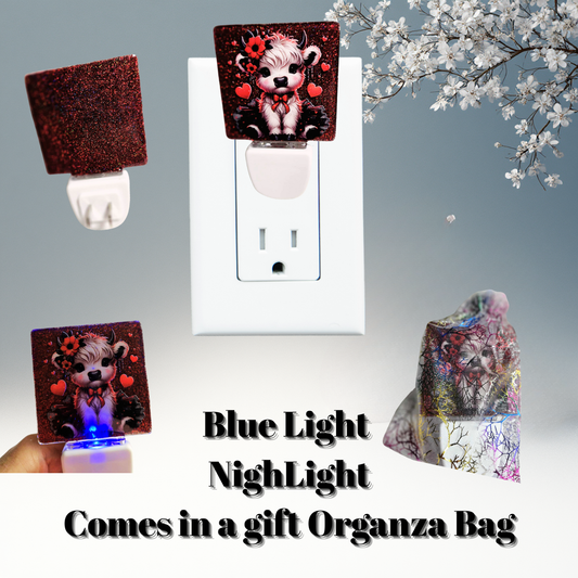 Valentine Highland Calf Blue-Glow Night Light + Gift Organza Bag