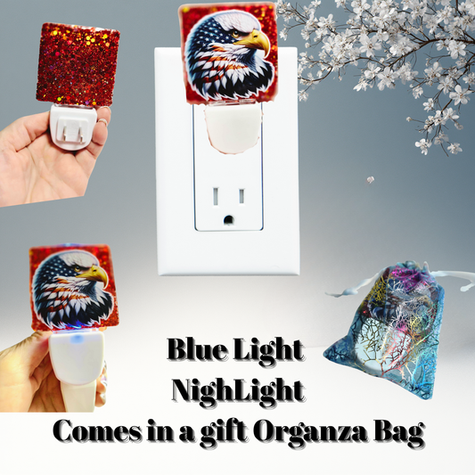 Patriotic Eagle Blue-Glow Night Light + Gift Organza Bag