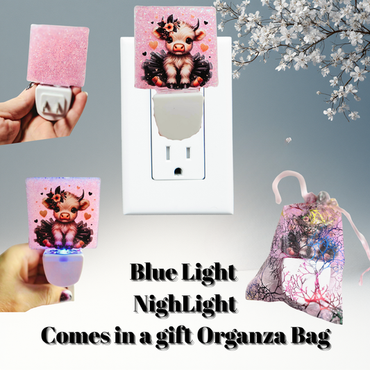 Pink Sparkle Ballerina Calf Blue-Glow Night Light + Gift Organza Bag