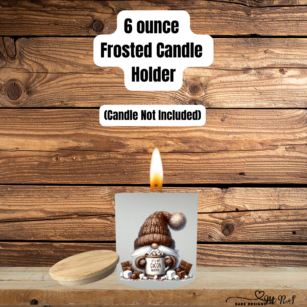 Cozy Cocoa Gnome Frosted Candle Holder Collection with Bamboo Lid – 6oz Winter Designs