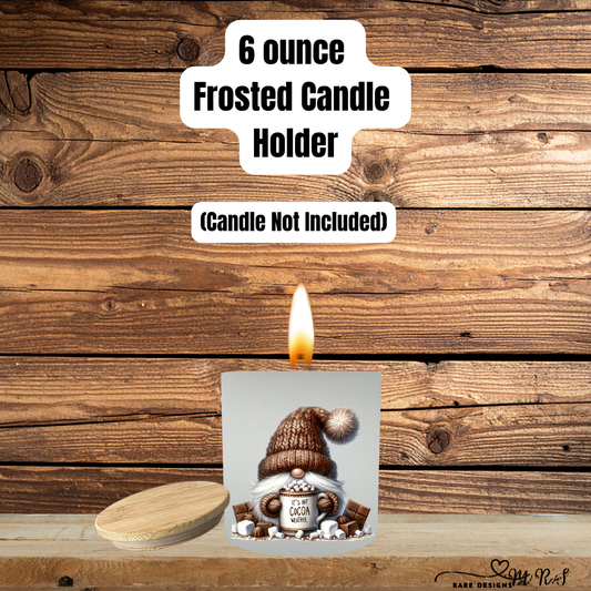 Cozy Cocoa Gnome Frosted Candle Holder Collection with Bamboo Lid – 6oz Winter Designs