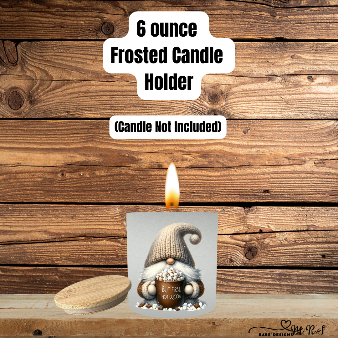 Cozy Cocoa Gnome Frosted Candle Holder Collection with Bamboo Lid – 6oz Winter Designs