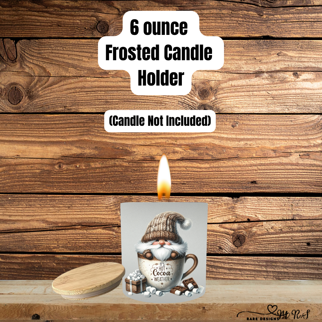 Cozy Cocoa Gnome Frosted Candle Holder Collection with Bamboo Lid – 6oz Winter Designs