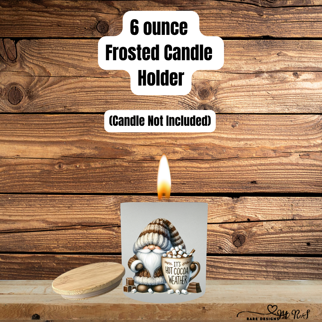 Cozy Cocoa Gnome Frosted Candle Holder Collection with Bamboo Lid – 6oz Winter Designs